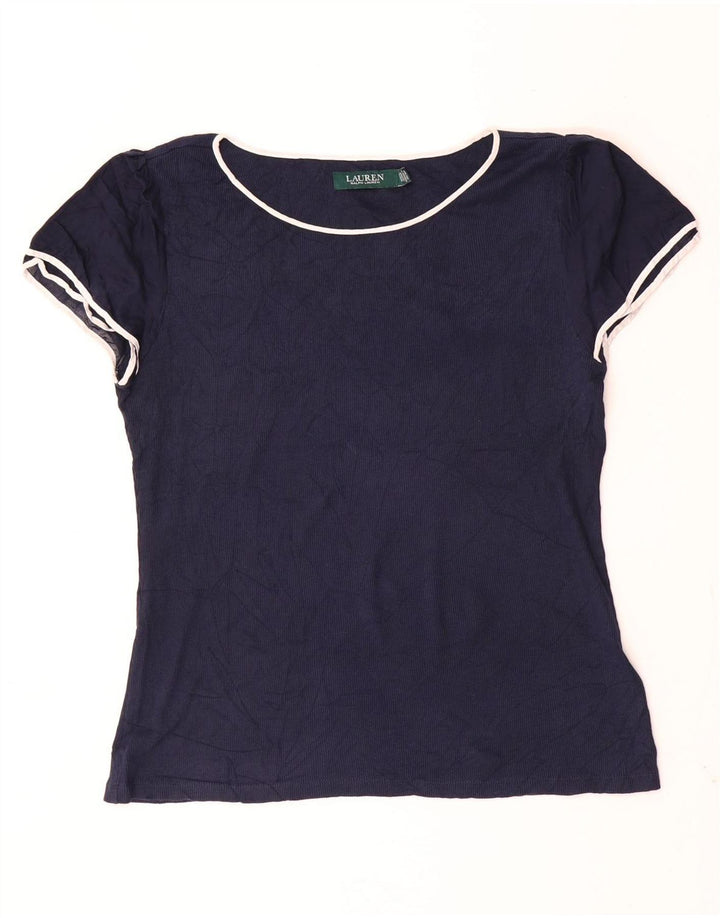 Ralph Lauren Dame T-Shirt Top UK 14 Stor Marineblå Bomuld