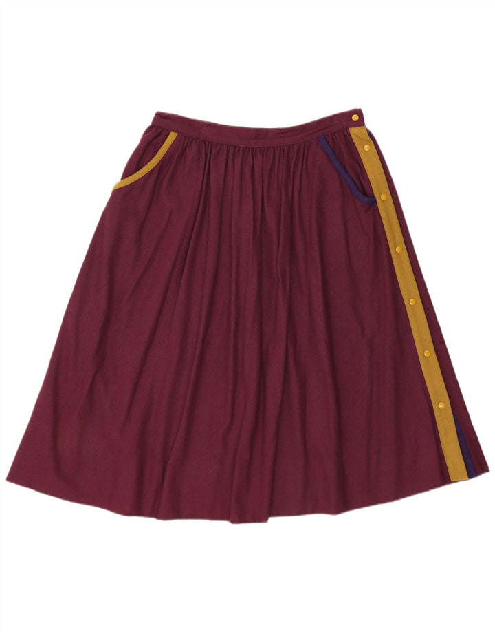 VINTAGE A-line nederdel til kvinder IT 46 Large W30 Burgundy Colourblock