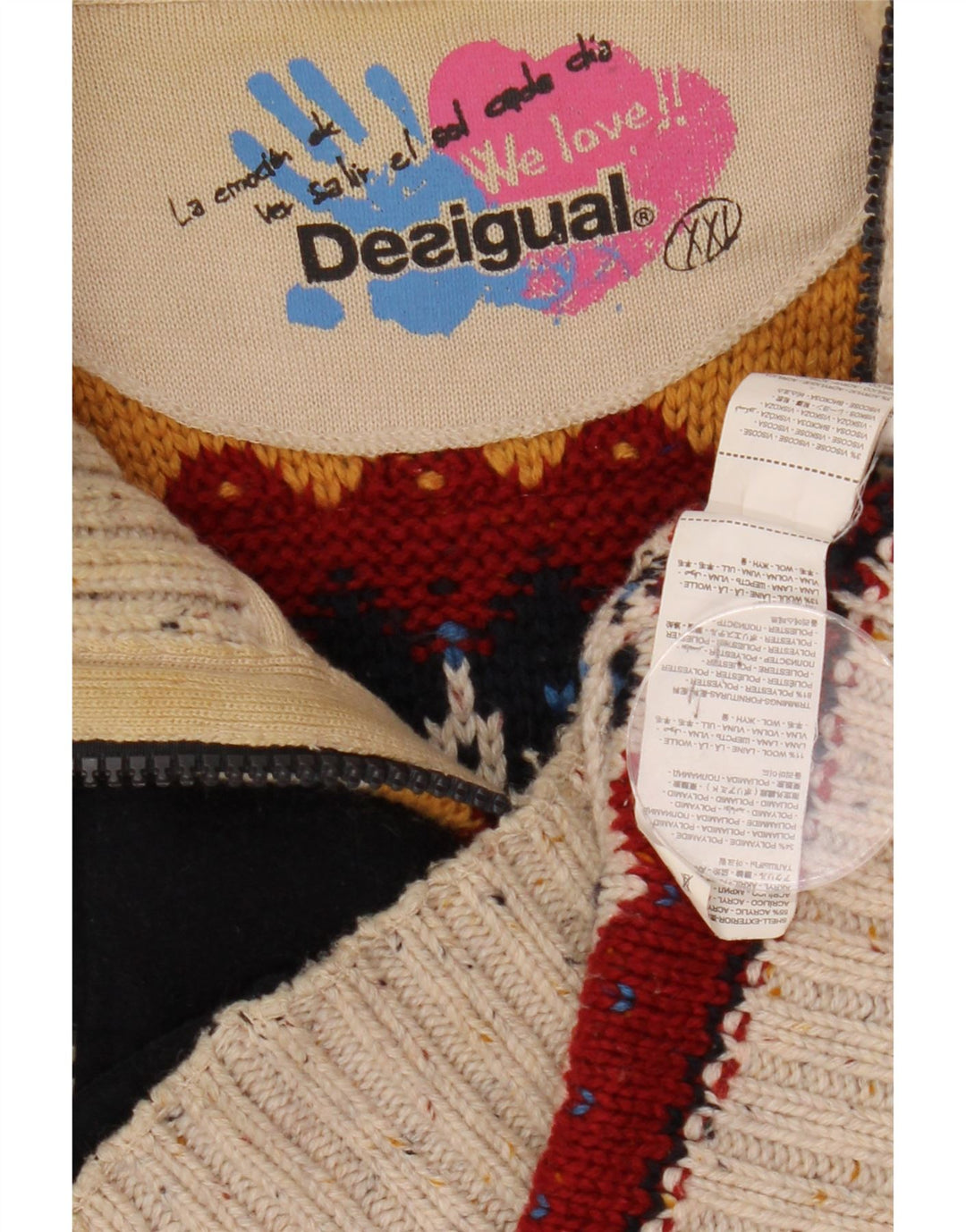 DESIGUAL Dame Cardigan Sweater UK 20 2XL Off White Stribet polyester