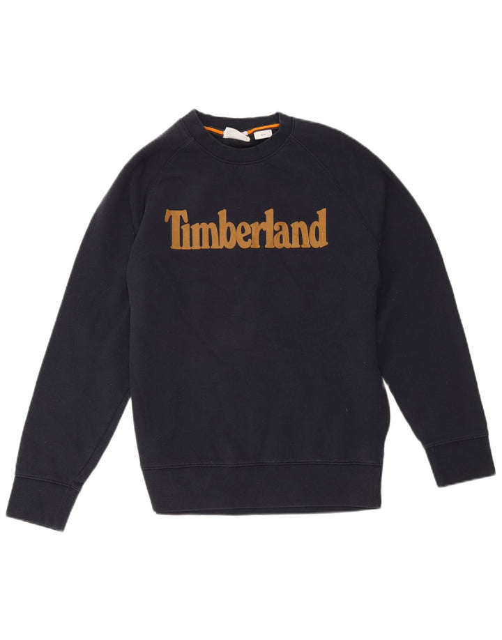 Timberland Grafisk Sweatshirt Jumper UK 14 Medium Marineblå Bomuld