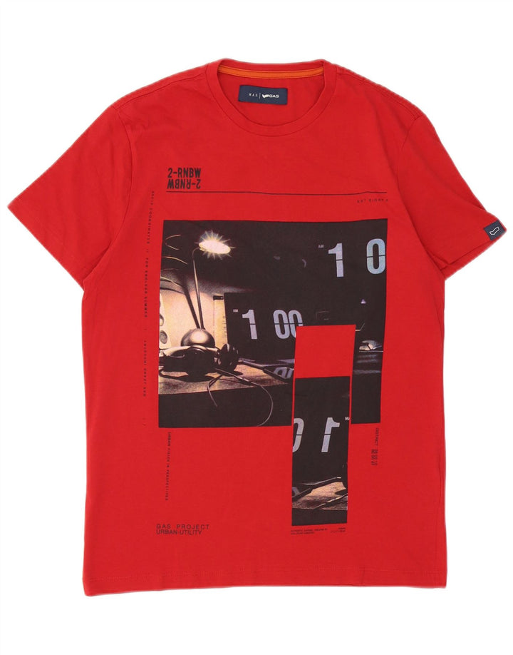Gas Herre grafisk T-shirt top lille rød bomuld