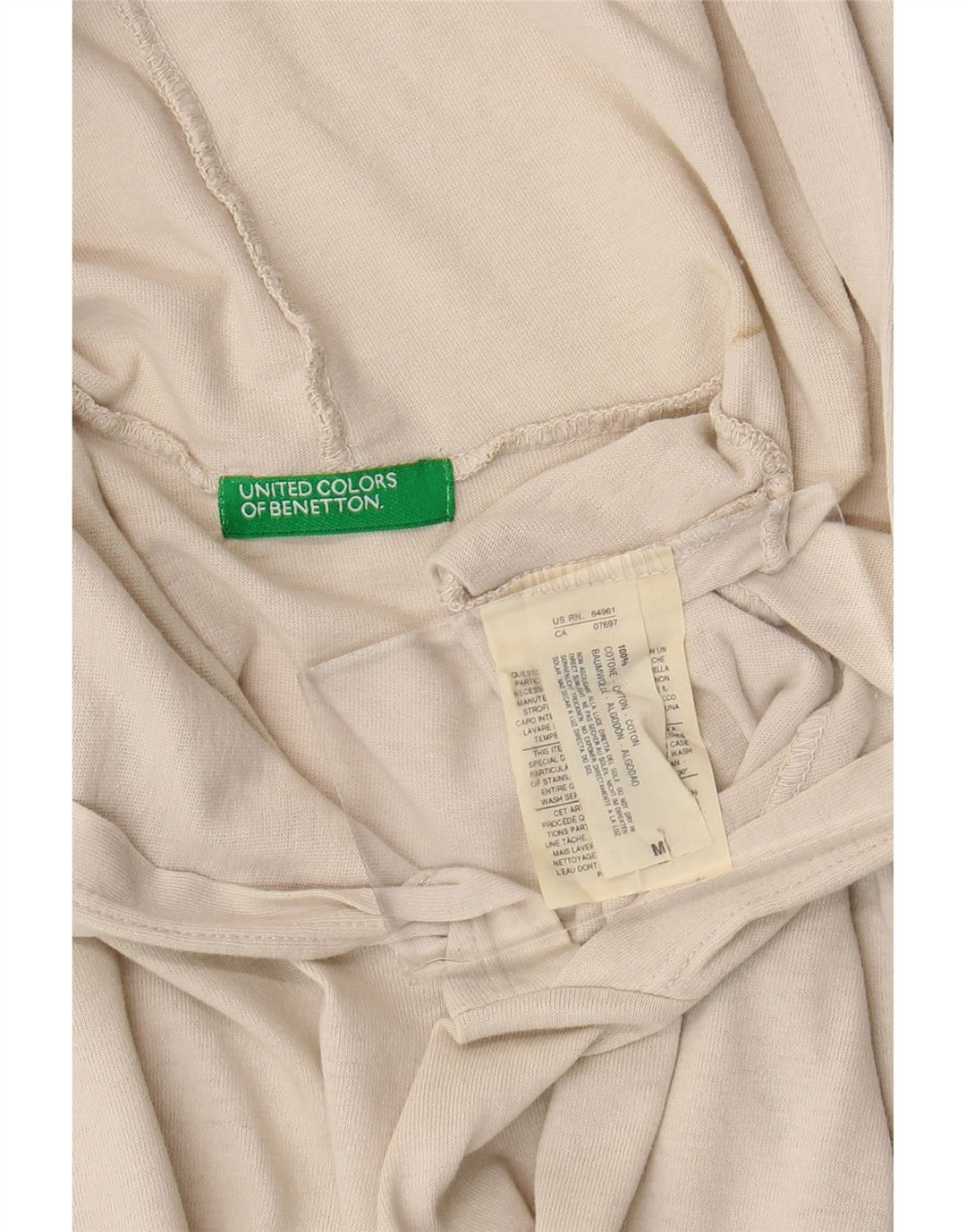 Benetton Herre T-shirt med hætte Medium Off White Bomuld