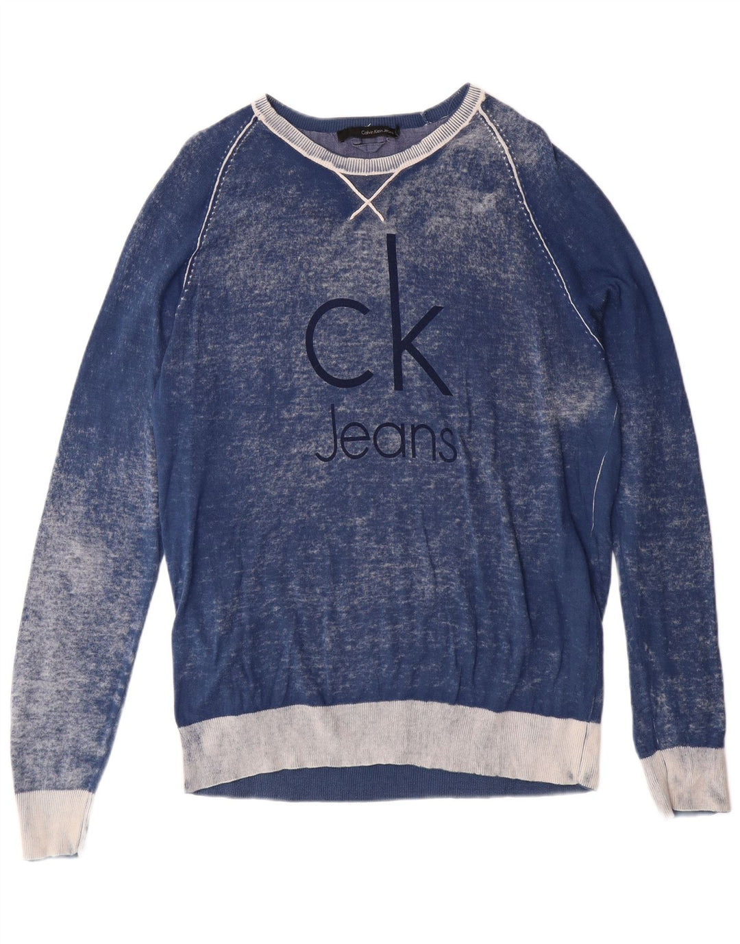 CALVIN KLEIN JEANS Herre Boat Neck Jumper Sweater Large Blue Tie Dye