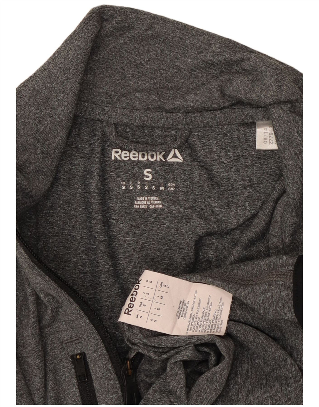 REEBOK Herre Zip Neck Pullover Træningsdragt Top Lille Grå Polyester