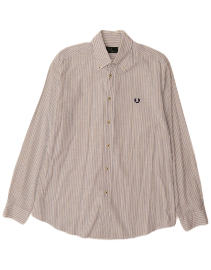 Fred Perry herreskjorte stor blå nålestribet bomuld