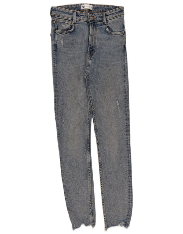 Zara Dame Distressed Skinny Jeans med høj talje EU 36 XS W26 L27 Blå