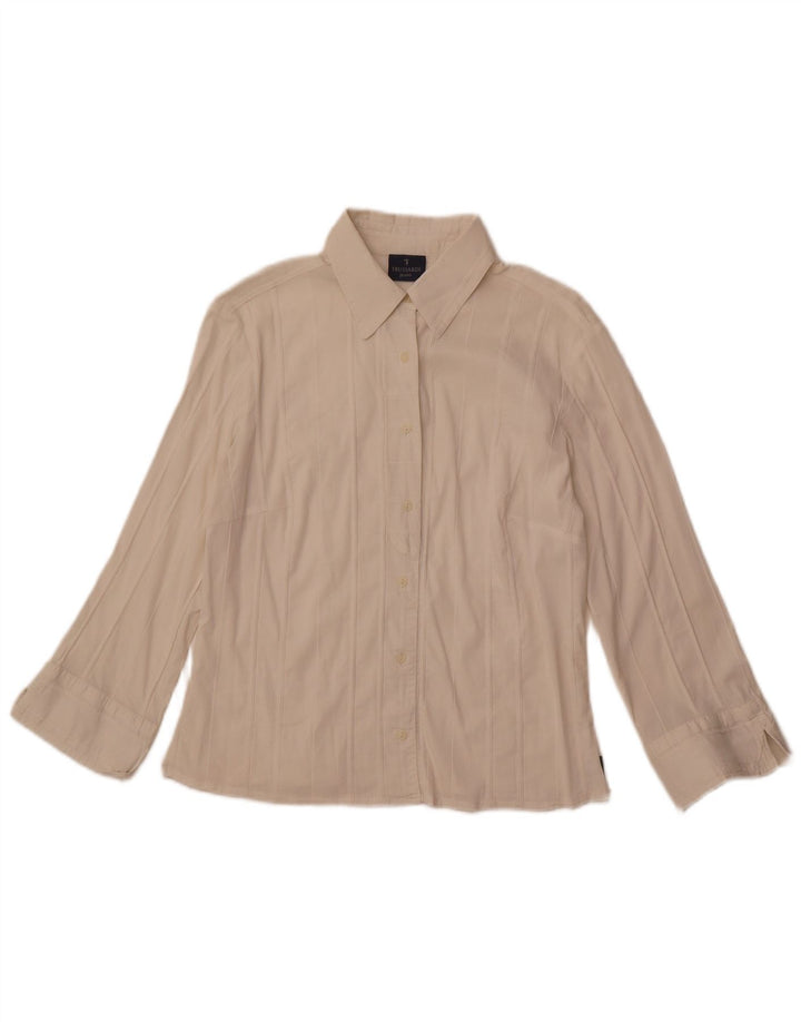 TRUSSARDI JEANS Dameskjortebluse UK 14 Stor Off White Stribet