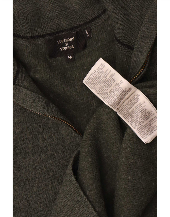 Superdry trøje med lynlås til mænd Medium Khaki Merinould