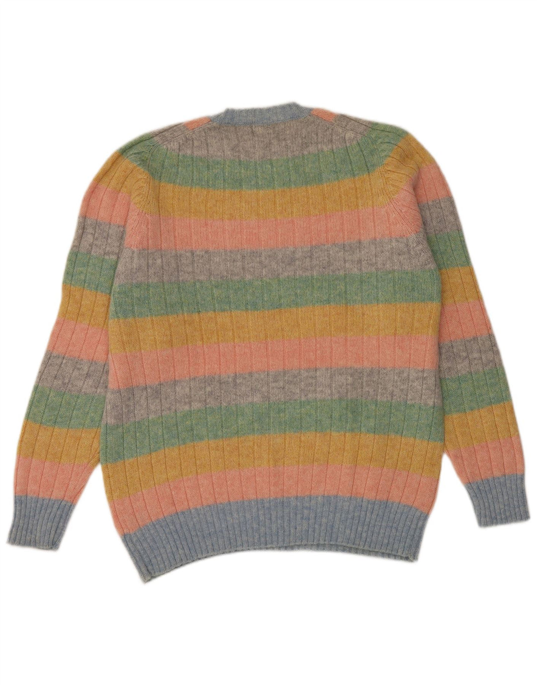Vintage herre rund hals sweater stor flerfarvet stribet uld
