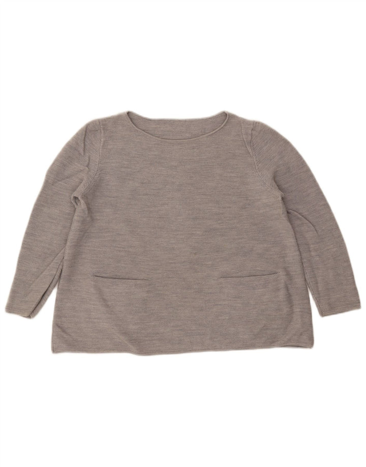 COS Dame 3/4-ærmet Crop Boat Neck sweater UK 10 Small Grey Uld