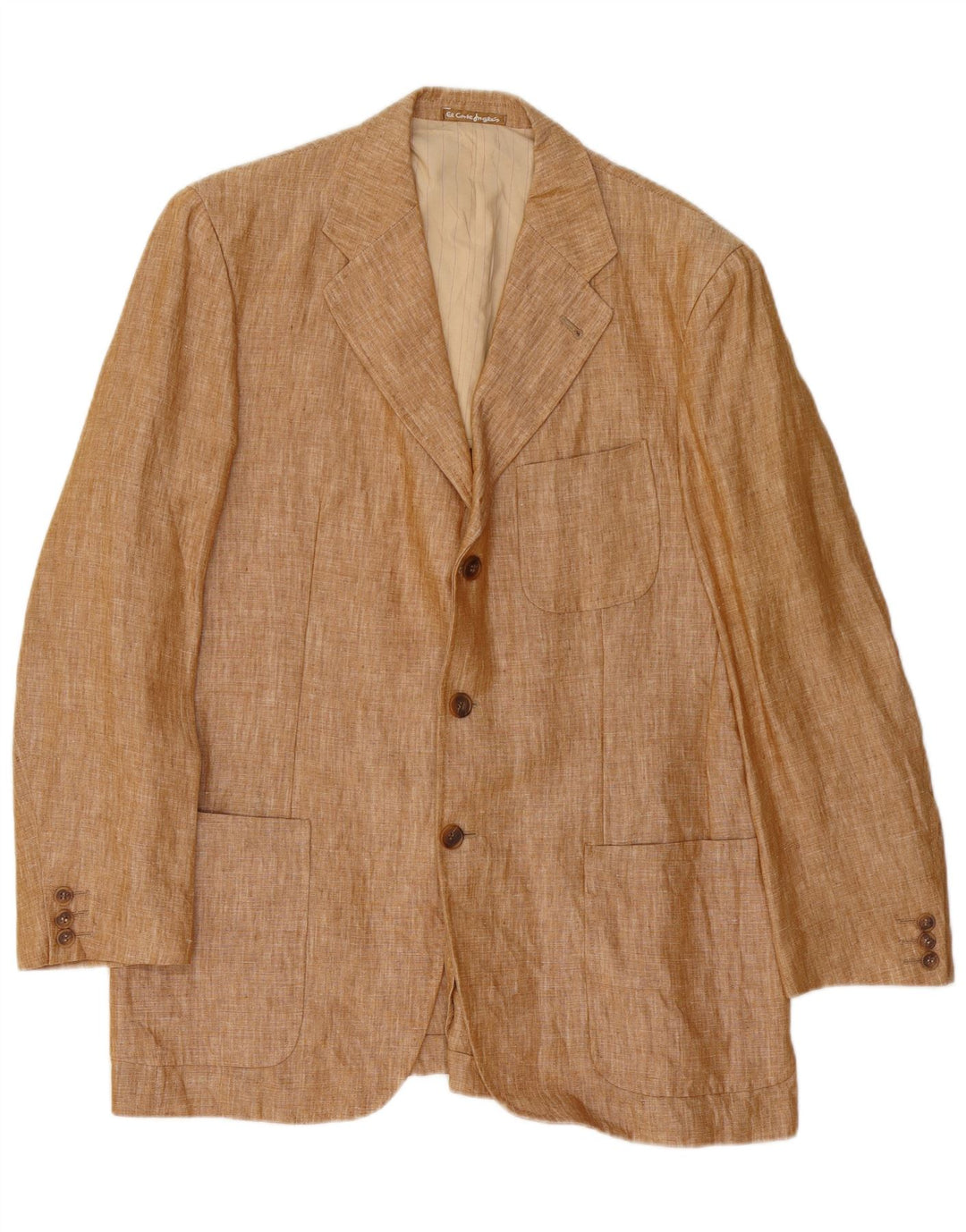 El Corte Ingles Herre 3 Button Blazer Jacket IT 50 Large Brown Linen