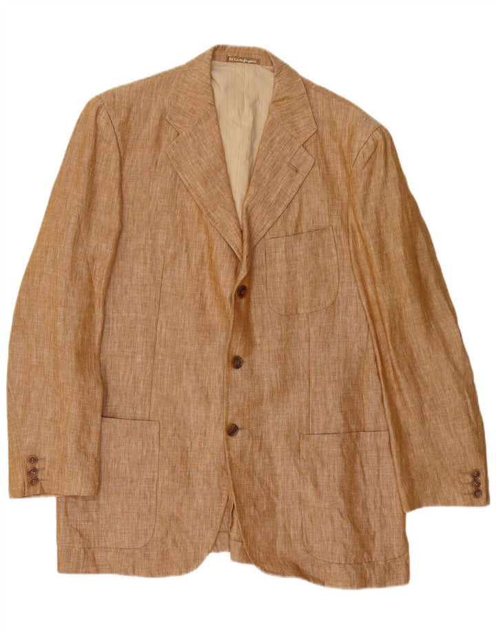 El Corte Ingles Herre 3 Button Blazer Jacket IT 50 Large Brown Linen