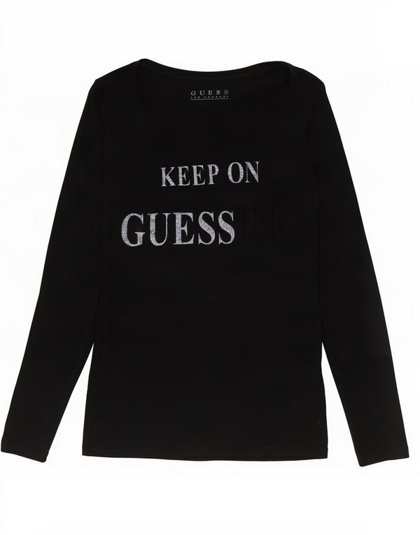 Guess Grafisk Top Langærmet Dame UK 4 XS Sort Bomuld