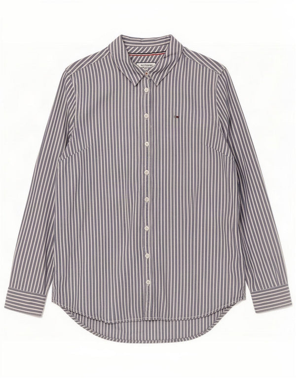 Tommy Hilfiger Womens Shirt UK 14 Large Navy Blue Pinstripe Lyocell