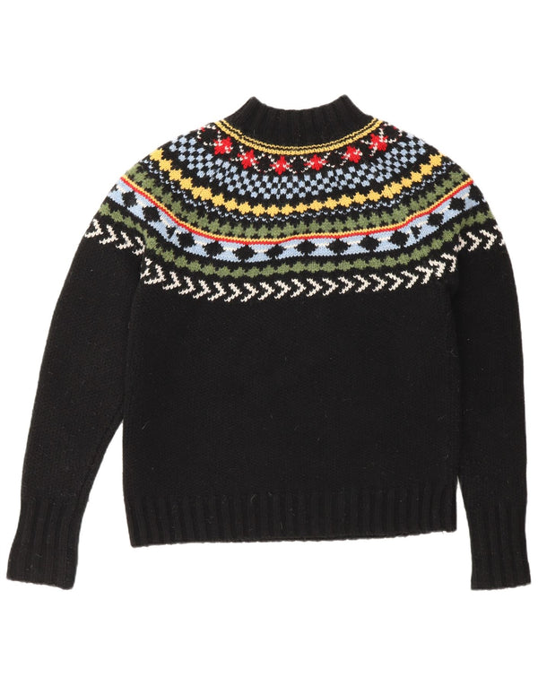 Fred Perry Dame Turtle Neck Jumper Sweater UK 8 Small Black Fair Isle