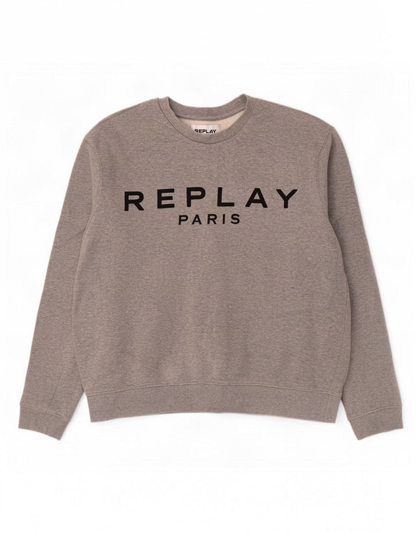Replay Womens Graphic Sweatshirt Jumper UK 20 2XL Grey