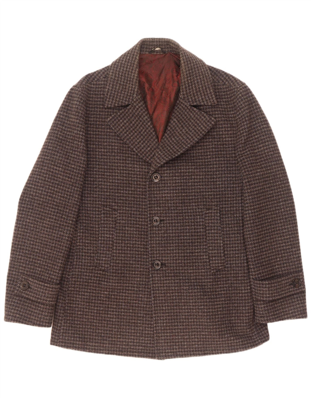Vintage Herre Ærtefrakke IT 54 XL Grå Houndstooth Uld