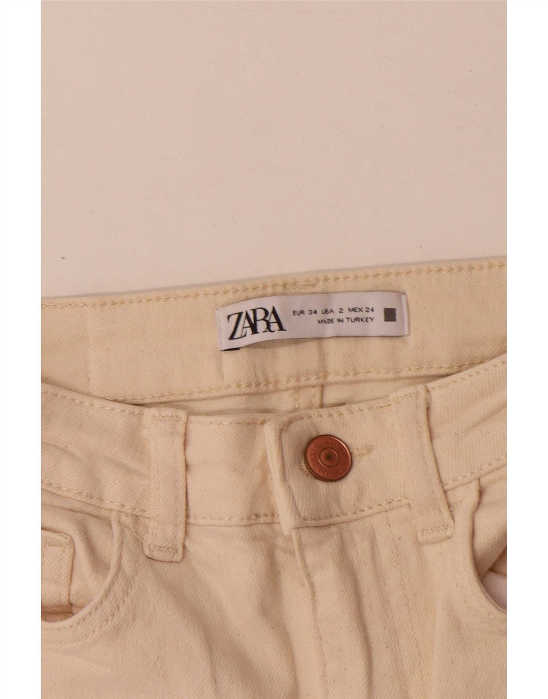 Zara Dame Bootcut Jeans EU 34 2XS W24 L28 Off White Bomuld