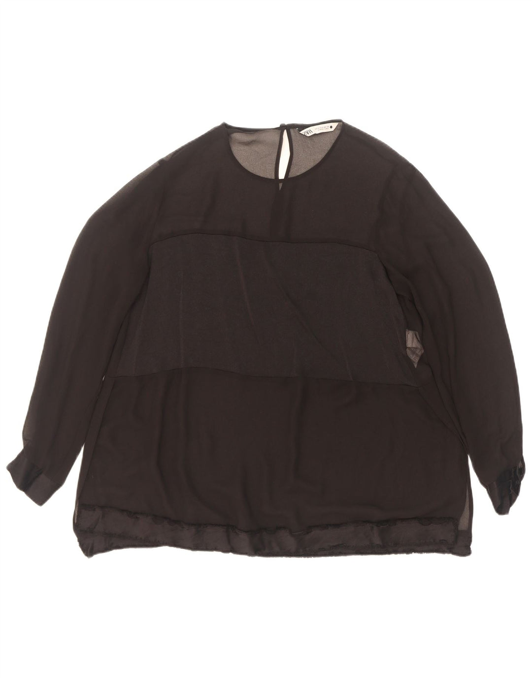 Zara Dame Langærmet Bluse Top UK 10 Small Black Polyester