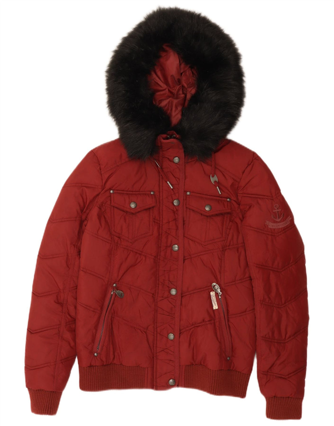 DREIMASTER Womens Hooded Padded Jacket UK 14 Medium Burgundy Polyester