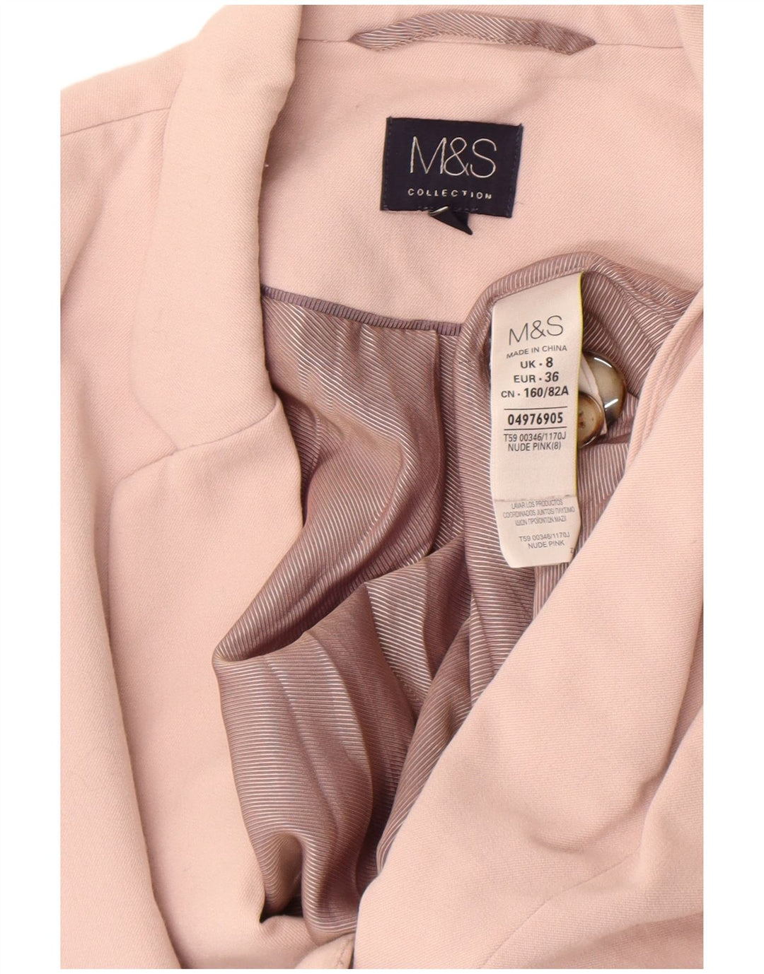 Marks & Spencer Dame 1-knaps blazerjakke UK 8 Small Pink Polyester