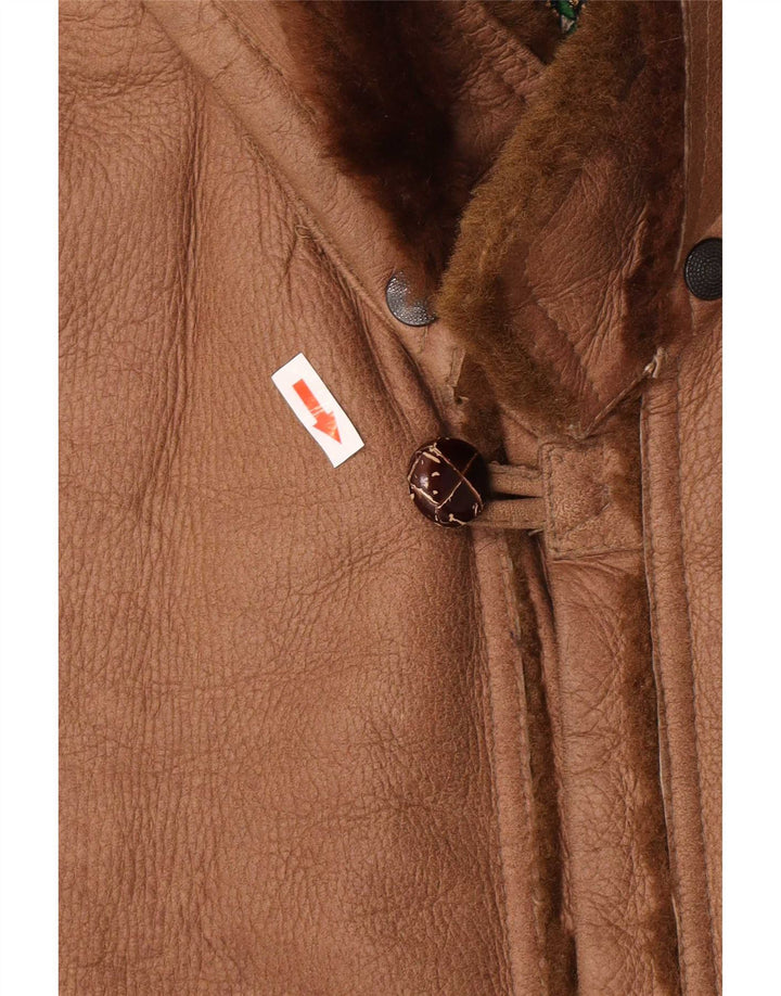 Coveri Shearling Overfrakke med hætte til mænd EU 54 2XL brunt læder