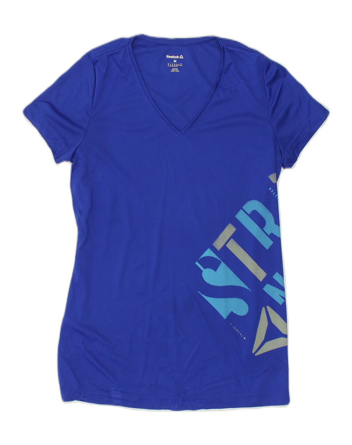 REEBOK Womens Graphic T-Shirt Top UK 12 Medium Blue Polyester | Vintage Reebok | Thrift | Second-Hand Reebok | Used Clothing | Messina Hembry 