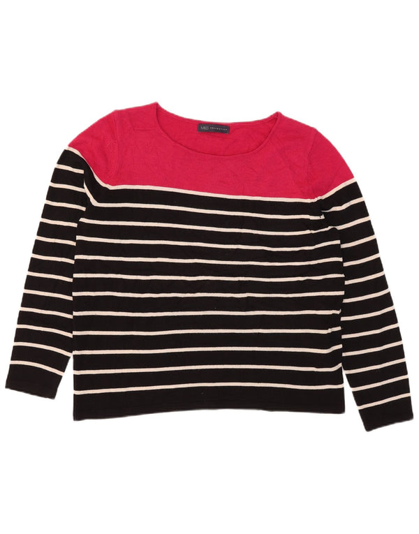 Marks & Spencer Dame Boat Neck Jumper Sweater UK 16 Stor Sort Stribet