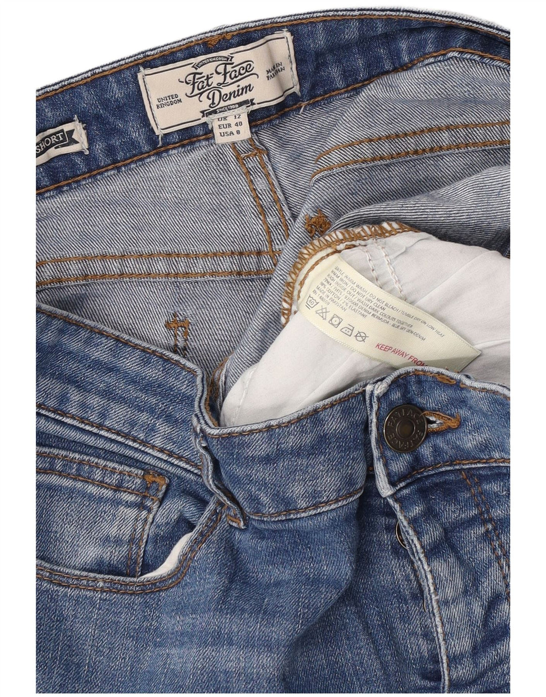 Fat Face Dame Denim Bermuda Shorts UK 12 Medium W32 Blå Bomuld