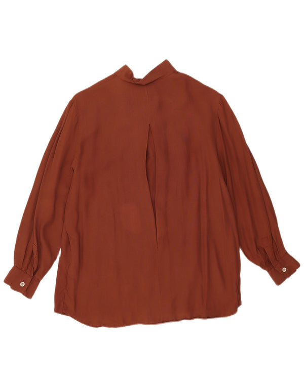 Vintage Dame Langærmet Bluse UK 16 Stor Brun