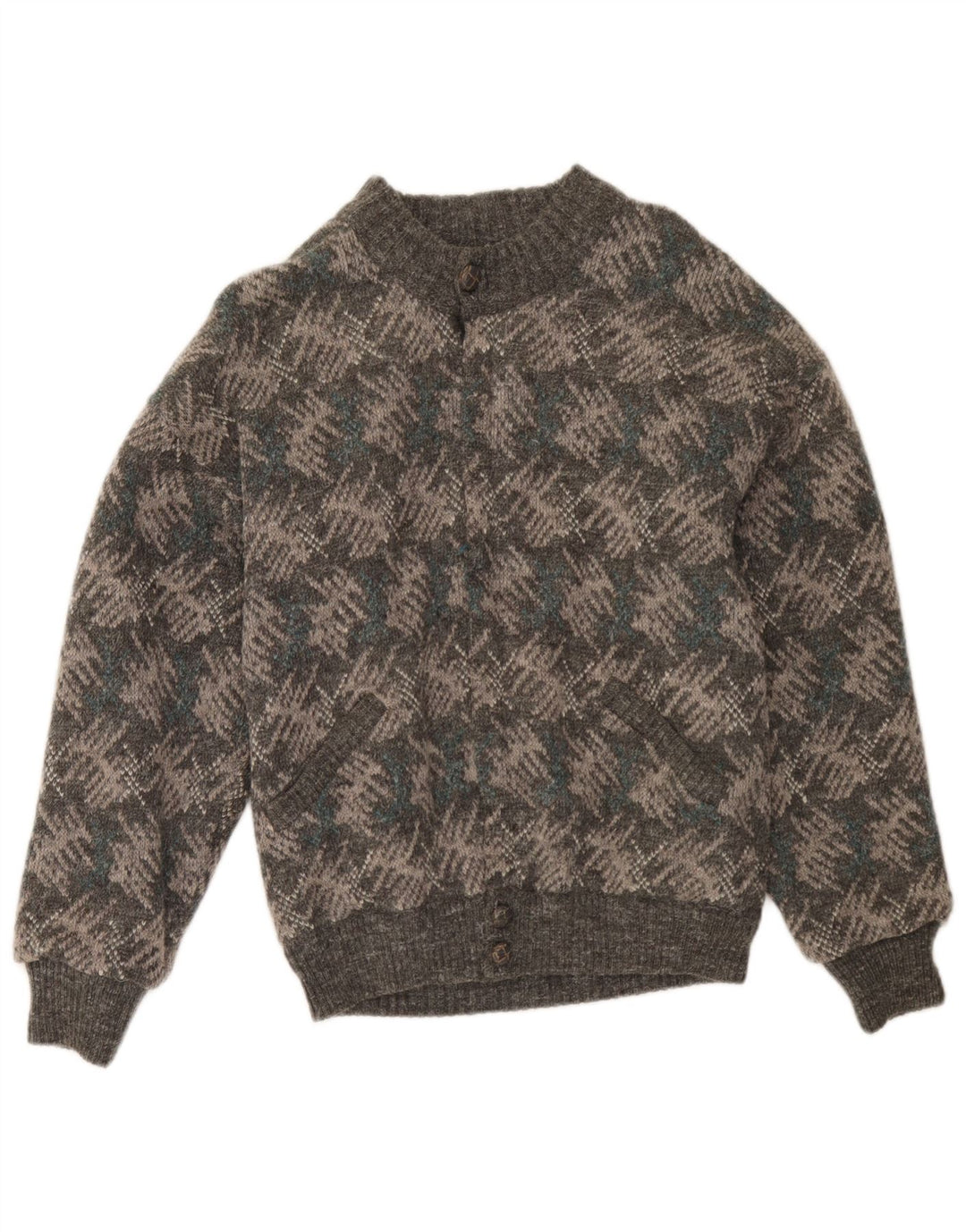 Vintage herre cardigan sweater IT 48 Medium Grå Geometrisk