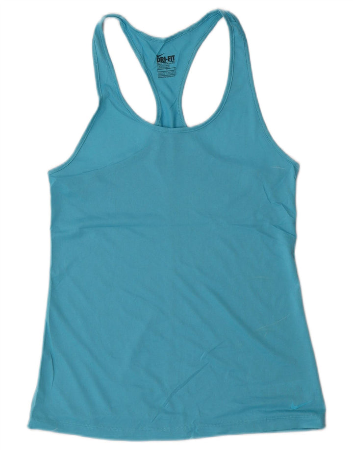 NIKE Dame Dri Fit Slim Fit Vest Top UK 8 Small Blue Polyester
