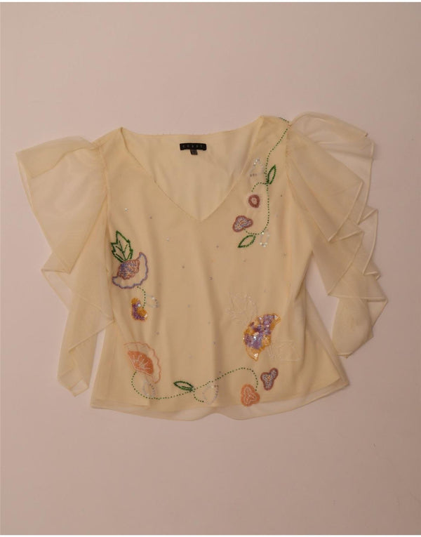 COAST Womens Crop See Through Bluse Top UK 16 Large Yellow Polyester
