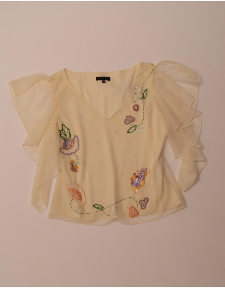 COAST Womens Crop See Through Bluse Top UK 16 Large Yellow Polyester