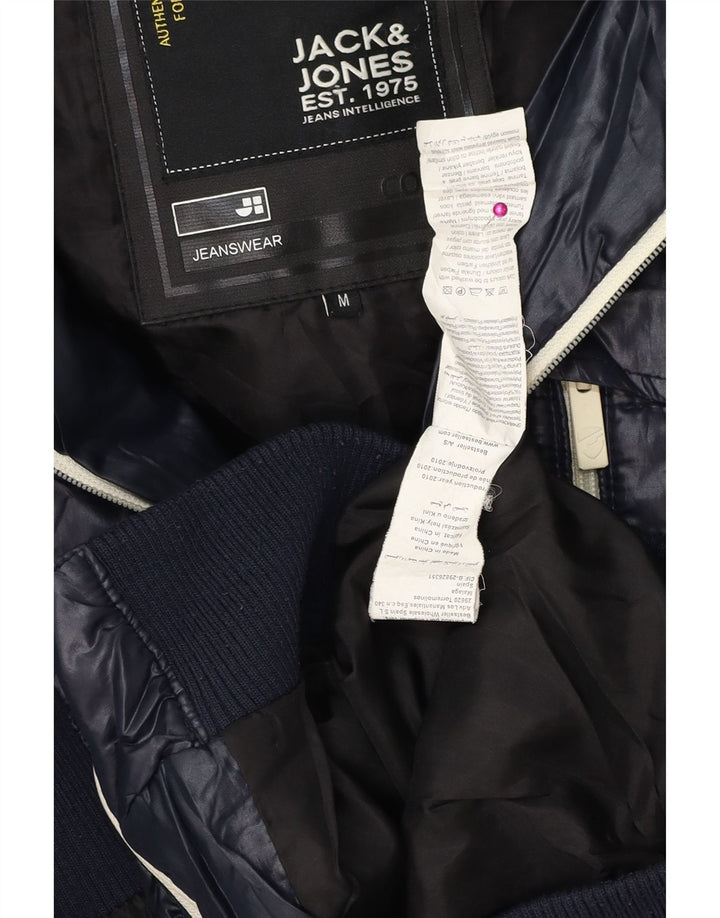 Jack & Jones Herre hættepolstret jakke UK 38 Medium Navy Blue Colourblock