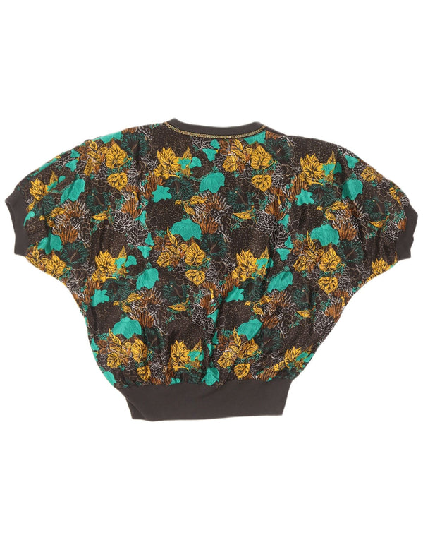 Vintage damebluse top UK 18 XL multifarvet blomstersilke