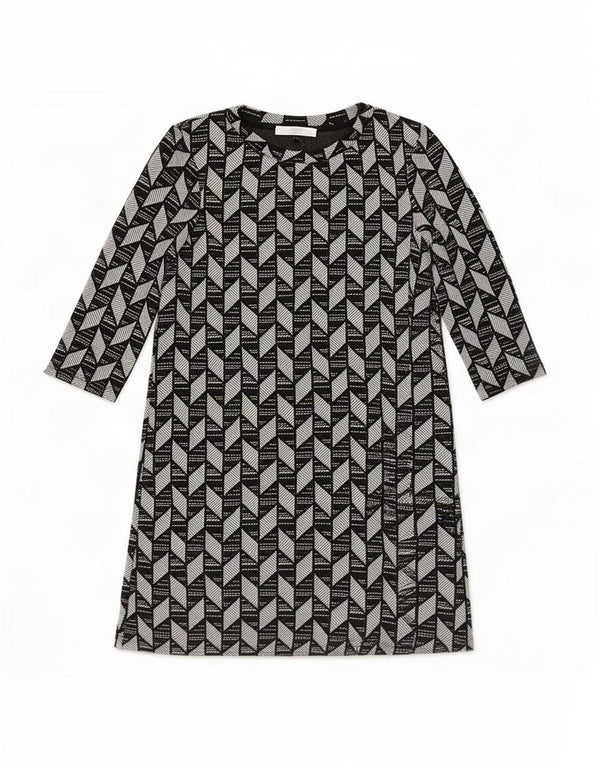 Zara Womens Trafaluc 3/4 Sleeve Shift Dress UK 8 Small Black Geometric