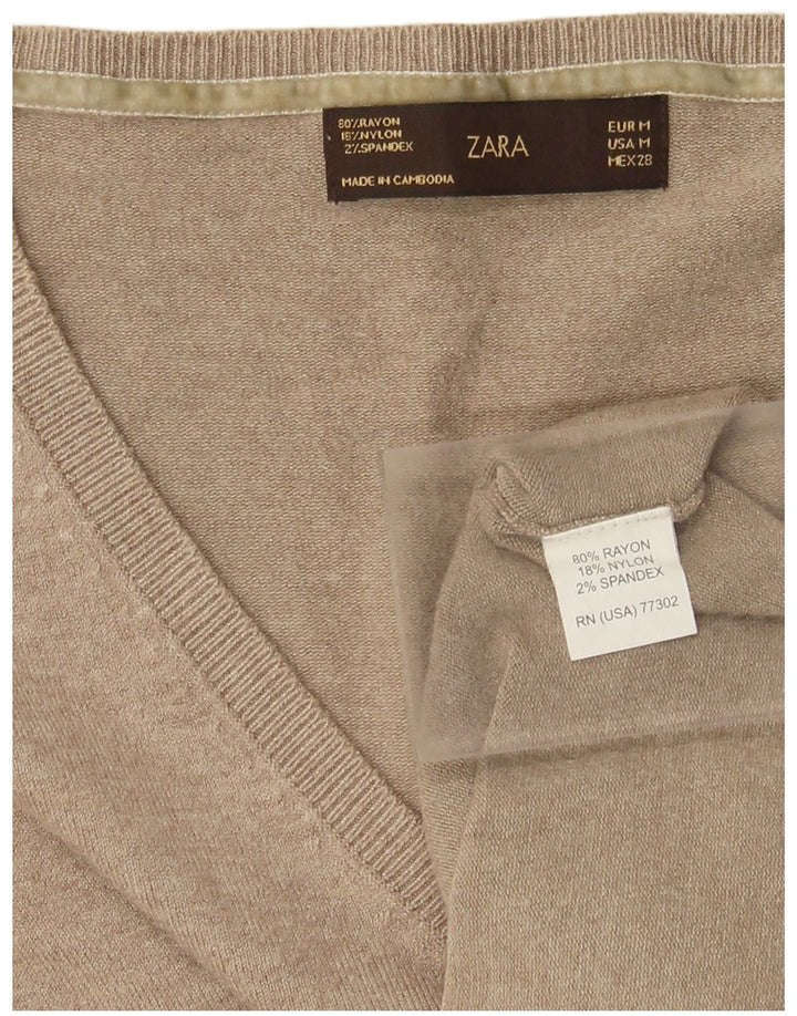 Zara Dame V-hals sweater UK 12 Medium Beige Rayon
