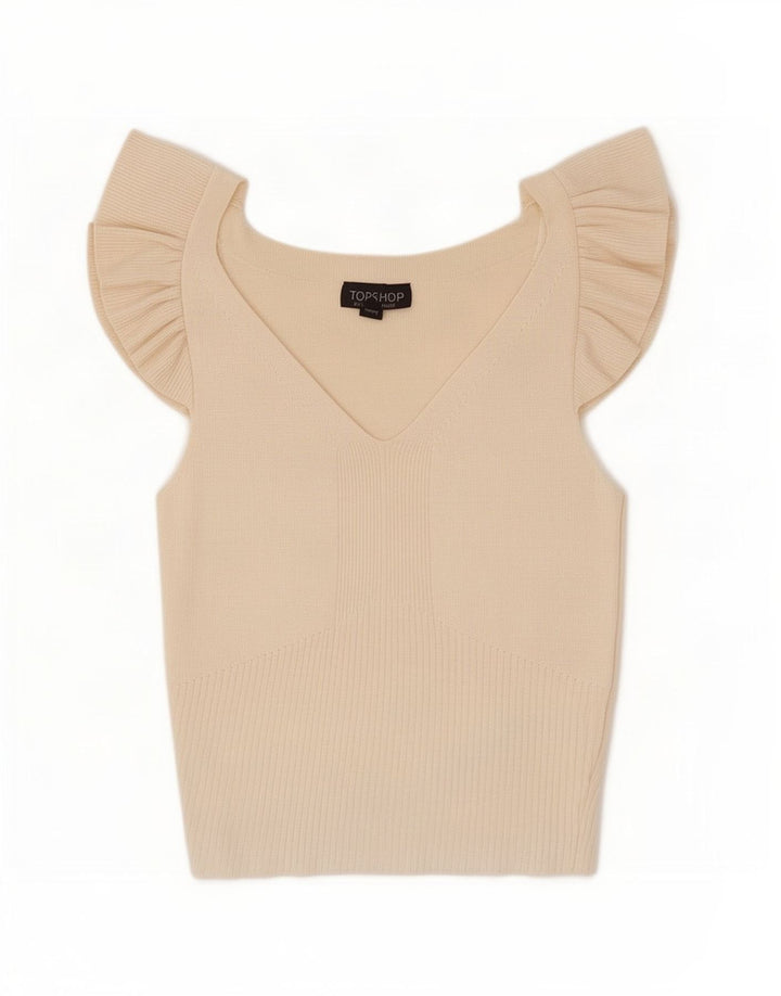 Topshop Dame Crop Bluse Top UK 12 Medium Off White Viscose