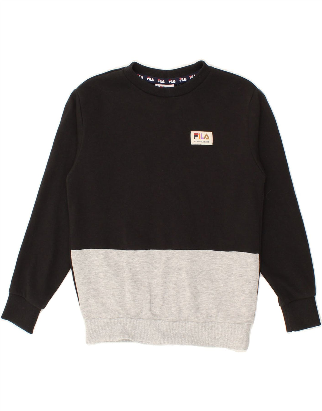 FILA Boys Sweatshirt Jumper 9-10 Years Black Colourblock Cotton Vintage Fila and Second-Hand Fila from Messina Hembry 