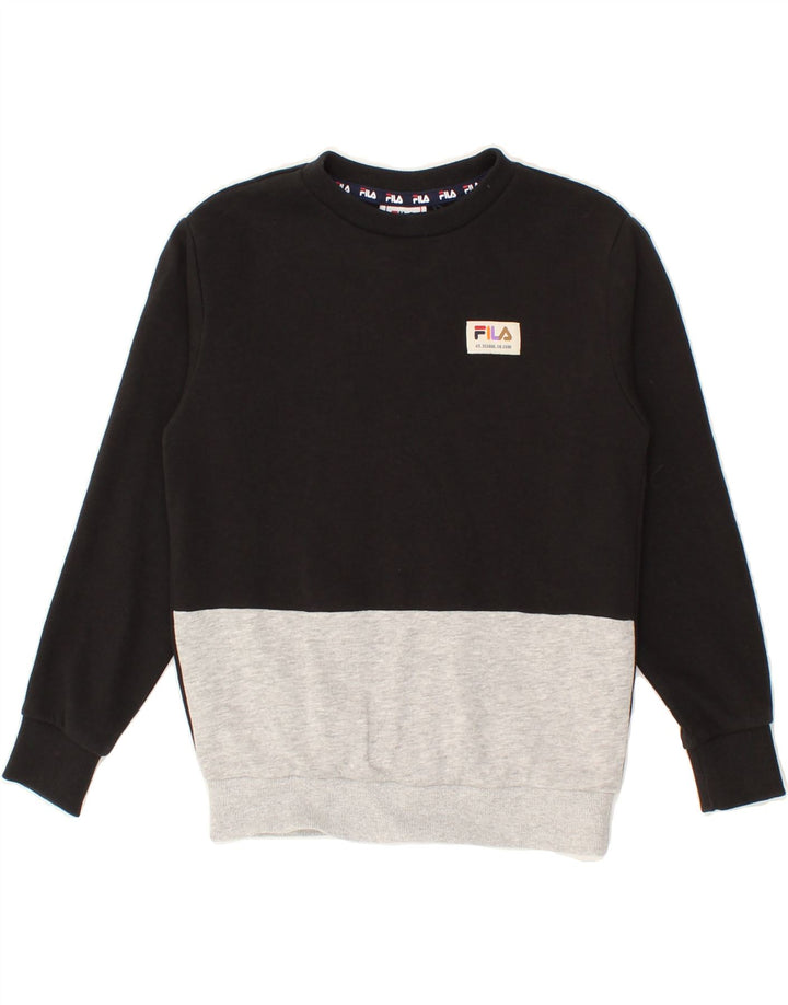 FILA Boys Sweatshirt Jumper 9-10 Years Black Colourblock Cotton Vintage Fila and Second-Hand Fila from Messina Hembry 