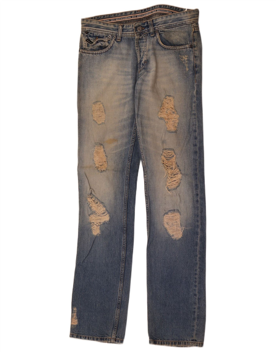 Dolce & Gabbana Dame Distressed Straight Jeans W32 L37 Blå Bomuld
