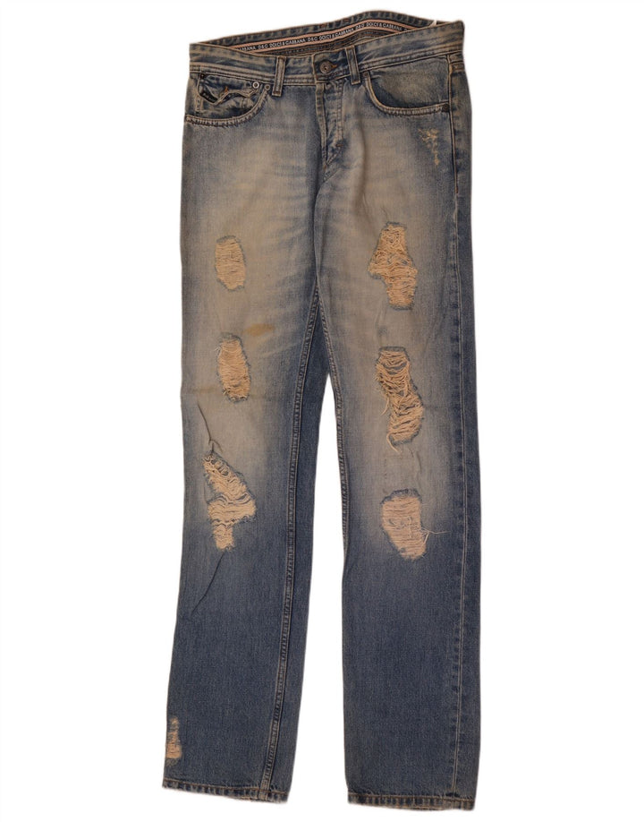 Dolce & Gabbana Dame Distressed Straight Jeans W32 L37 Blå Bomuld