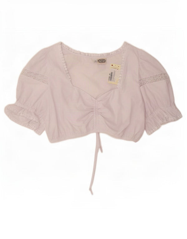 Vintage Dame Crop Top IT 56 4XL Hvid Blomsterbomuld