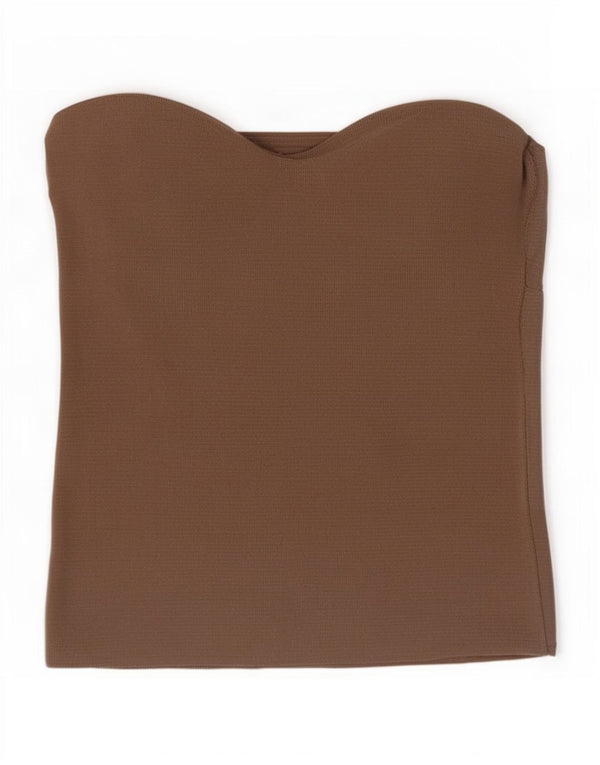 Zara Womens Crop stropløs top UK 8 Lille brun nylon