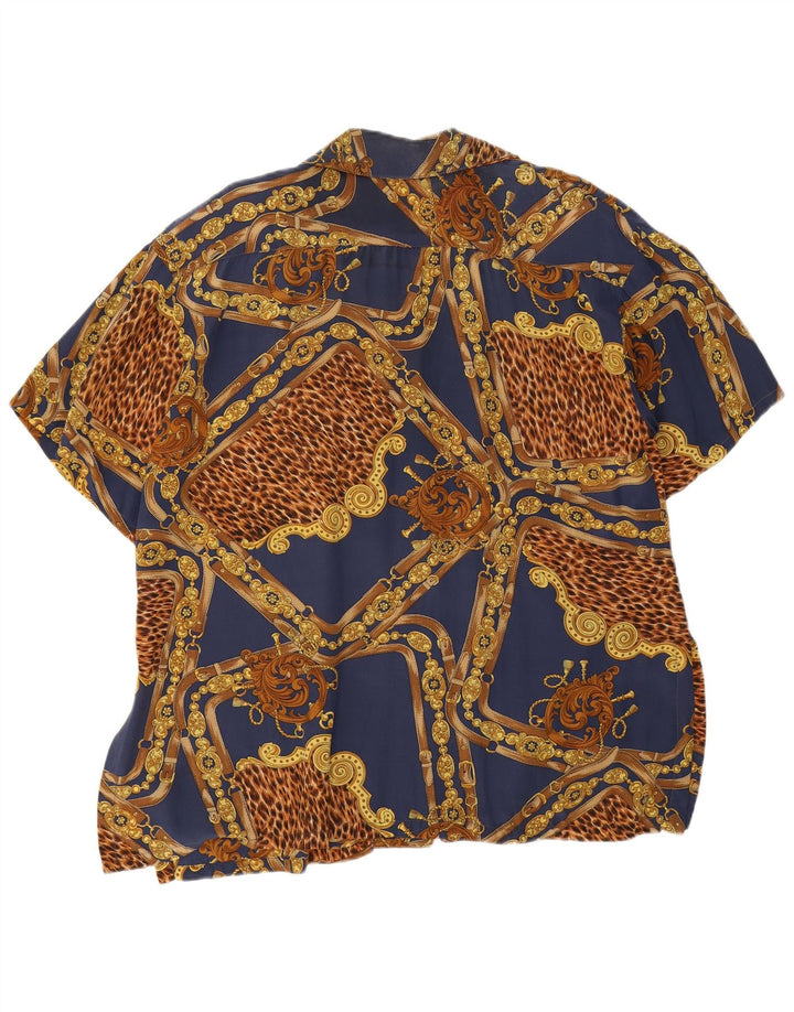 Vintage kvinders abstrakt mønster skjorte bluse UK 18 XL marineblå