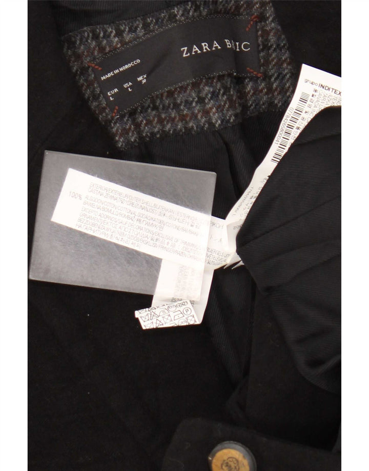 Zara Dame 1 Knap Blazer Jacket UK 14 Stor Sort Bomuld
