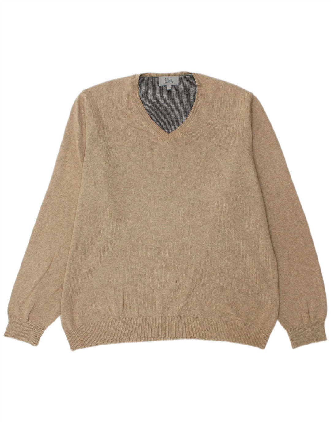 Marks & Spencer Herre Regular Fit V-hals sweater Stor Beige Bomuld