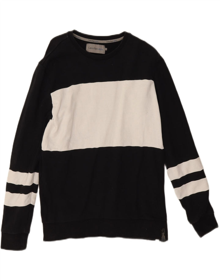 Calvin Klein Jeans Herre Sweatshirt Jumper Medium Sort Colourblock Bomuld