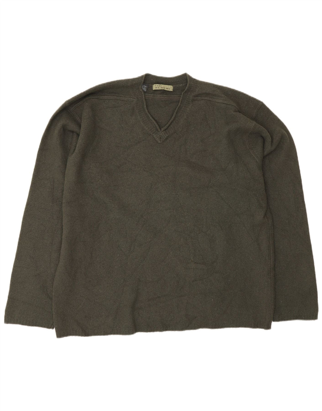 Zara Herre V-hals sweater XL Khaki Wool